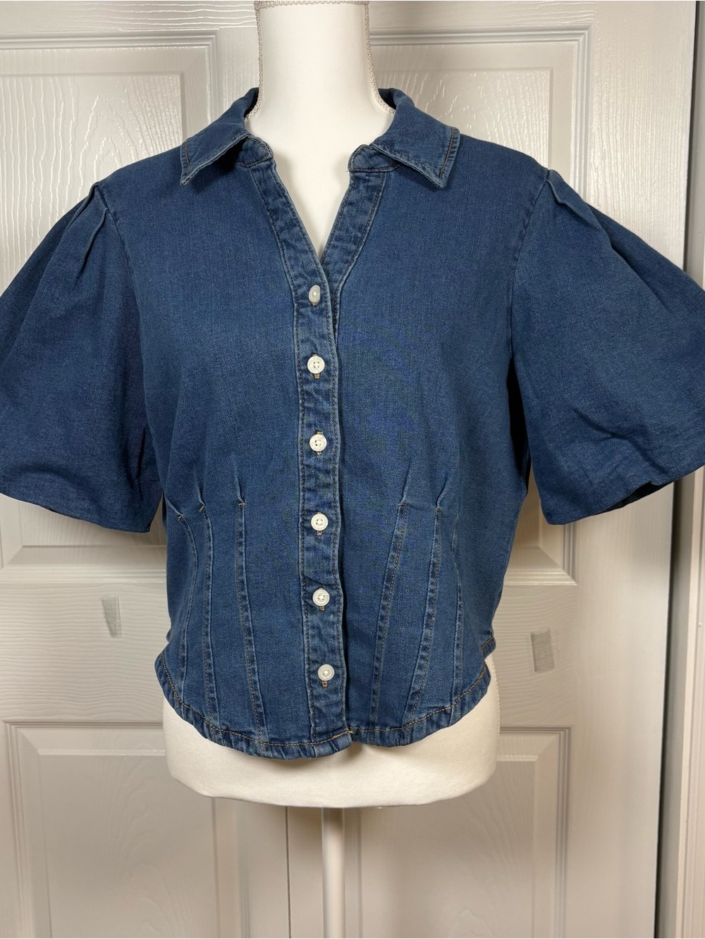 Bagatelle XL Denim Puff Sleeve Top Y2K Coquette Western Corset Style Blouse